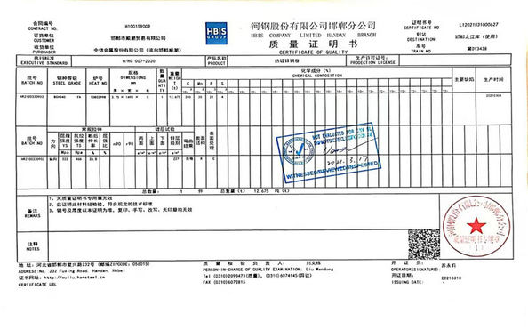 Çin Mingyang  Steel (Jiangsu) Co., LTD Sertifikalar